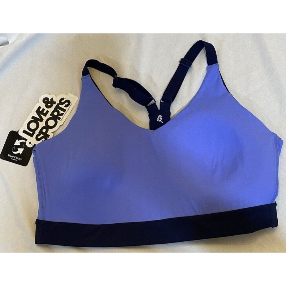 Love & Sports Navy Blue Reversible Adjustable Halter Sports Bra - New - Picture 5 of 12